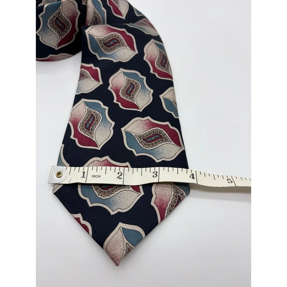 Pierre Cardin 100% Silk Necktie, Geometric/Paisley Motif Pattern, Navy/Red/Cream